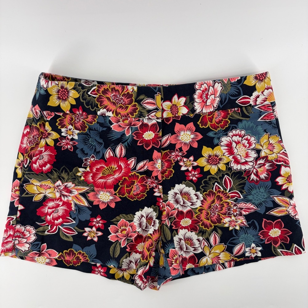 LOFT Shorts Womens 6 Floral Print Chino Navy Blue Pink Stretch Pockets